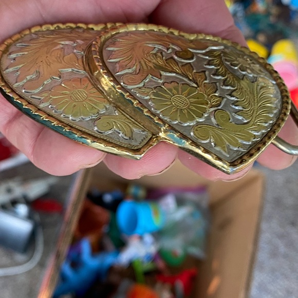 Vintage Mini Silver/Gold Double Floral Belt Buckle - Picture 7 of 10